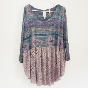 Free People Aztec Eyelet Lace Bottom Tunic Top